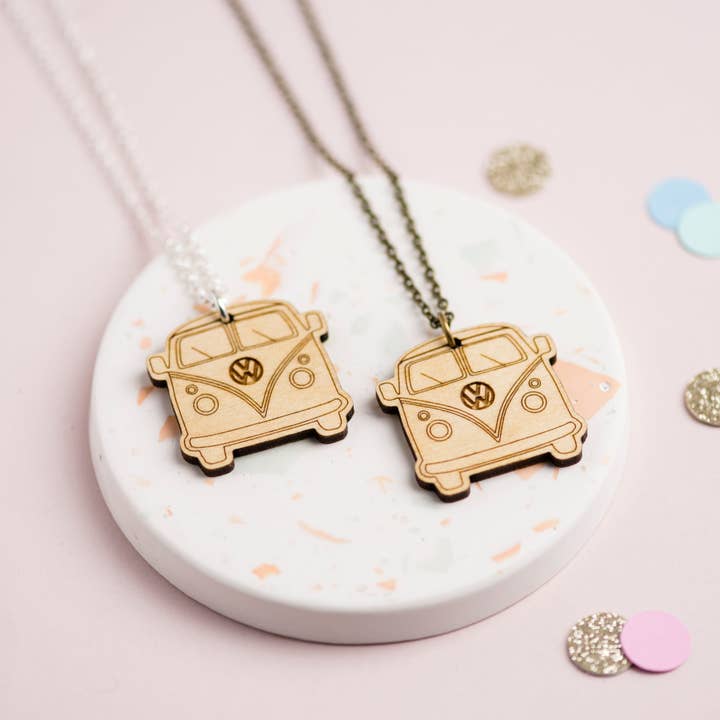 Wooden Camper Van Necklace for wholesale by Ginger Pickle