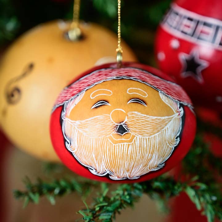 Lucuma Designs - Wholesale Ornament - Santa Smile - Mini Gourd Ornament - Natural Holiday