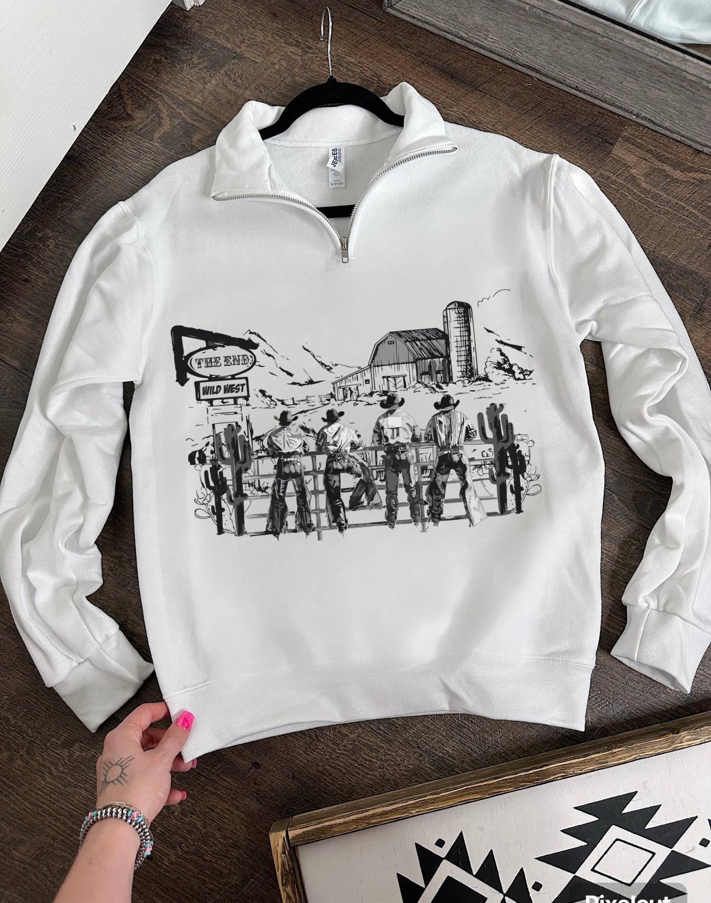 Gunpowder and Glam Boutique - Wholesale Graphic Sweatshirt - Women's - The Cowboy Scene Quarter Zip1