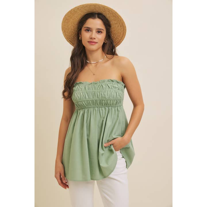 in february - Wholesale Blouse - Women's - VISCOSE LINEN RUCHED STRAPLESS TUBE TUNIC TOP