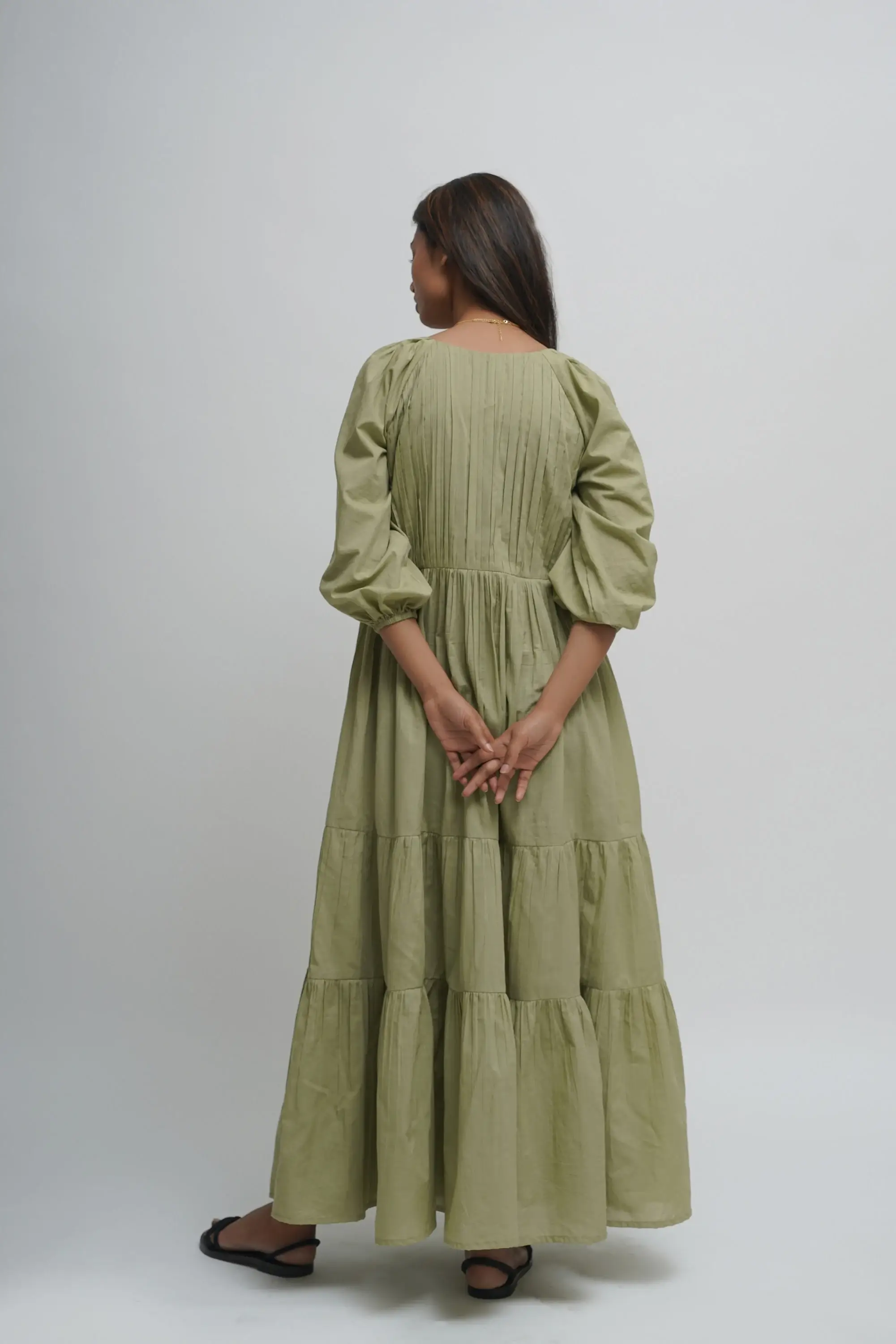Tailor Didi - Wholesale Dress - Women's - Organic Cotton Pleated Maxi Dress with Pockets, Boho Tunic4