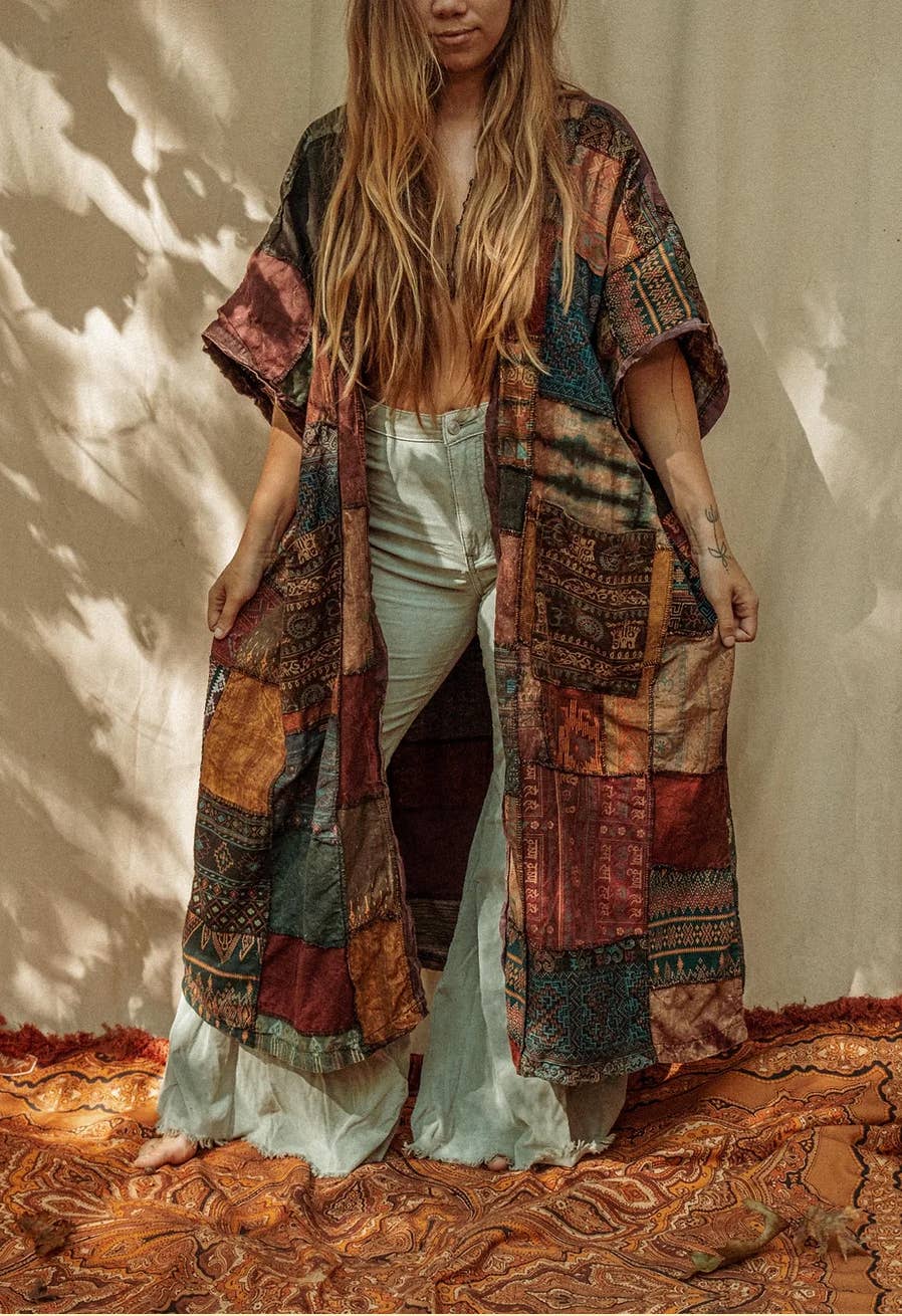 Gardenbelle Shop - Wholesale Kimono - Women's - Earthy Hippie Boho Duster Patchwork Kimono, Unisex Smock