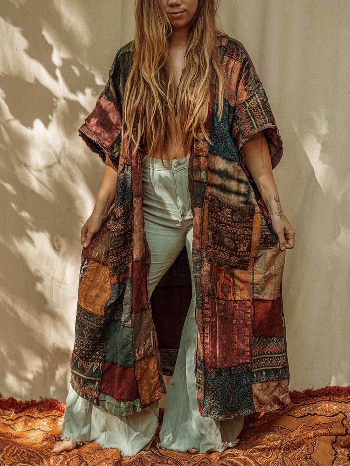 Gardenbelle Shop - Wholesale Kimono - Women's - Earthy Hippie Boho Duster Patchwork Kimono, Unisex Smock0