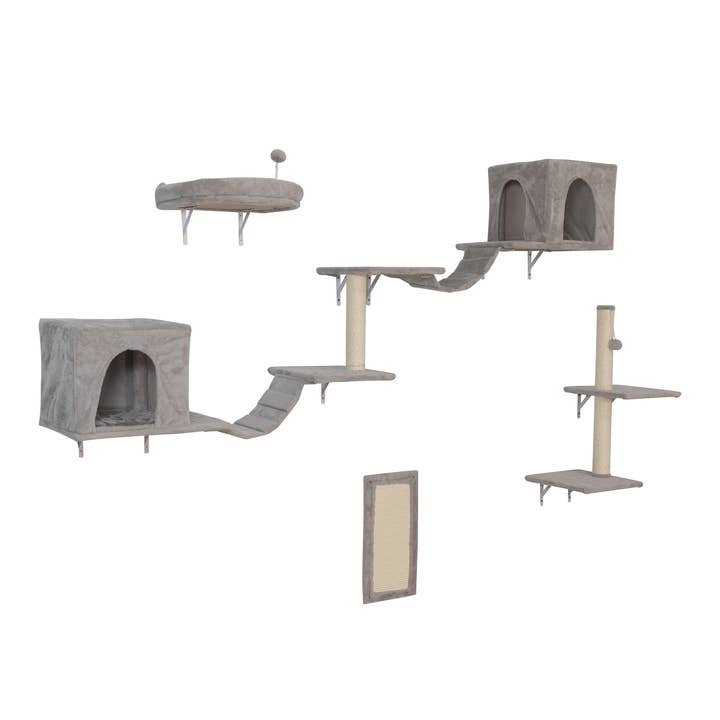 39F Inc. - Wholesale Pet Scratcher - Cat - Wall-Mounted Cat Tree with 2Condos,3Shelves&Scratching Posts4