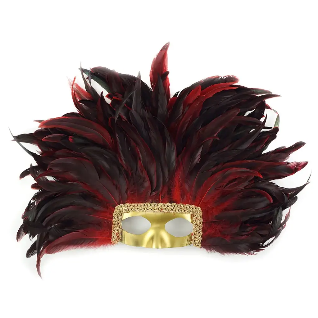 Zucker Feather Products - Wholesale Costume - Women's - Large Feather Headdress Mask-Dyed - Red2