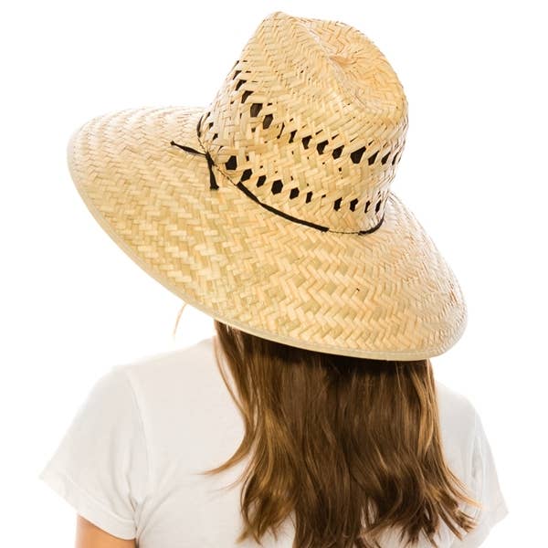 NATURAL Palm leaf lifeguard hat with vented pattern around crown for wholesale on Faire0