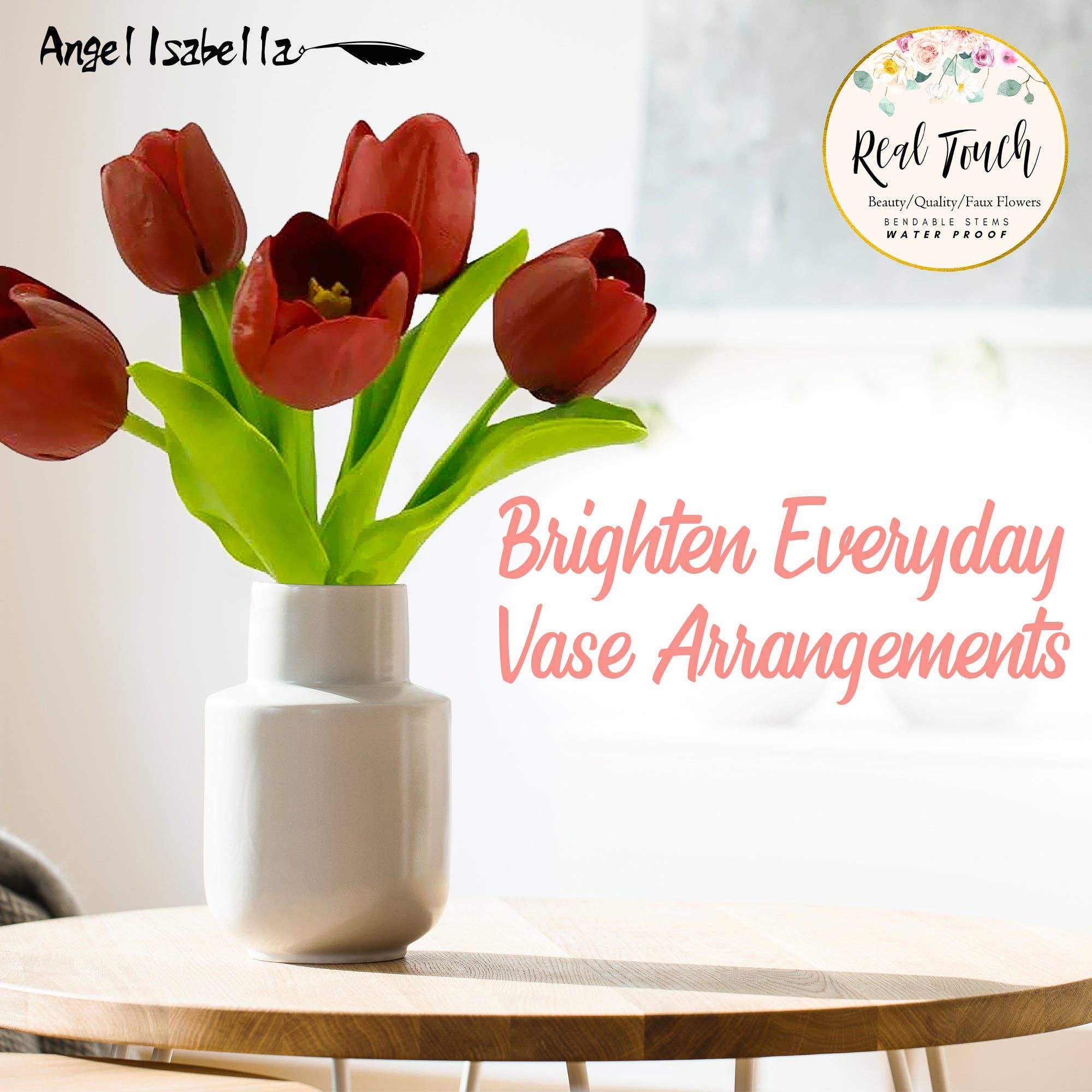 Angel Isabella – wholesale Artificial flowers – Pack of 5-stems Real Touch medium open tulip25