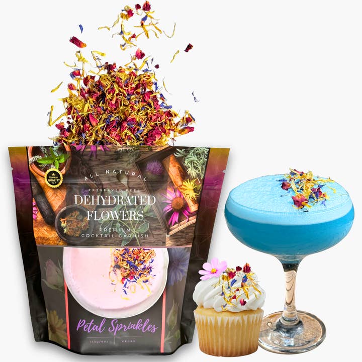 Dried Flower Mix - Petal sprinkles | 150± creations | BULK SIZE | EDIBLE PETALS for Cocktail Garnish, Cake Decor & Biodegradable Wedding Confetti. for wholesale by PRESERVED PEEL