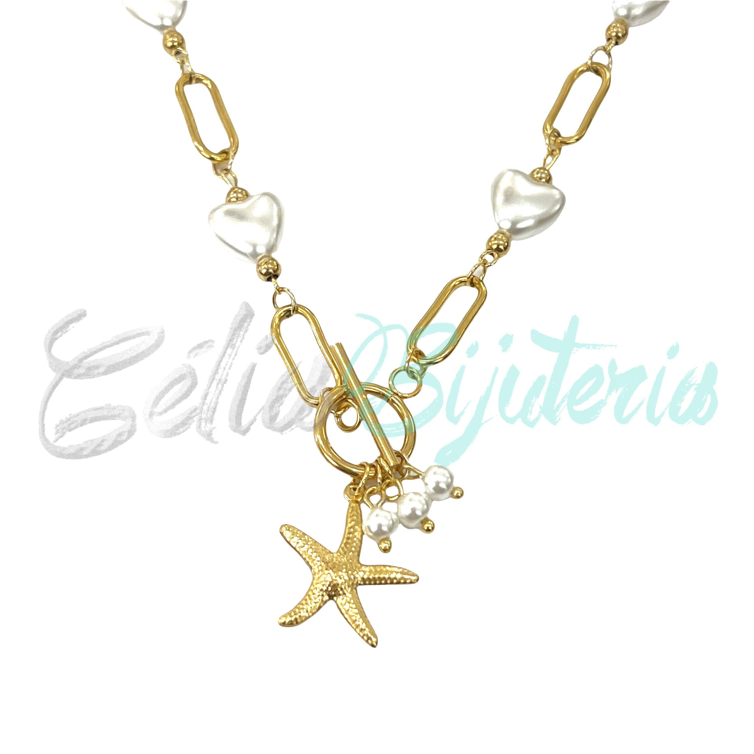 Celli Biju – Großhandel Glieder- & Kettenarmband – Edelstahlarmband mit Seesternen und herzförmigen Perlen2