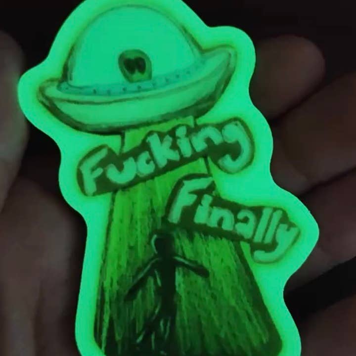 UFO Fucking Finally Alien Abduction Funny Sticker for wholesale by SquigglyDoo Arts