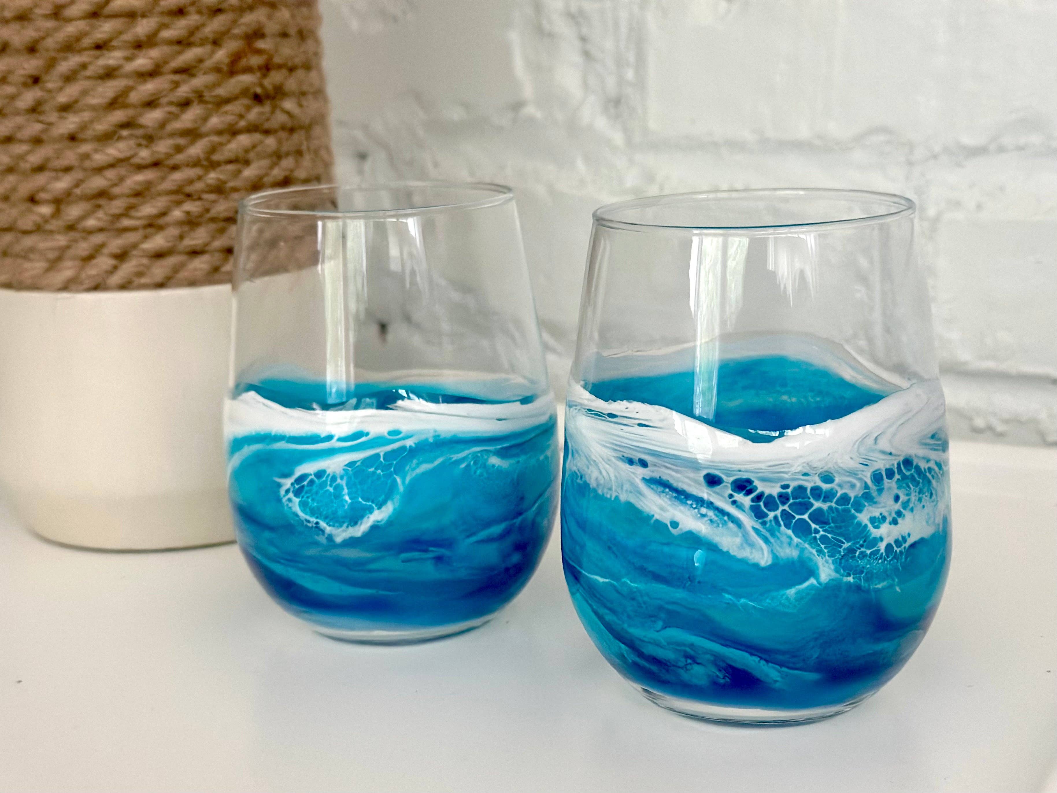 Artful Nests - Wholesale Wine Glass - Resin Wave Stemless Wine Glass - Beach Glassware5