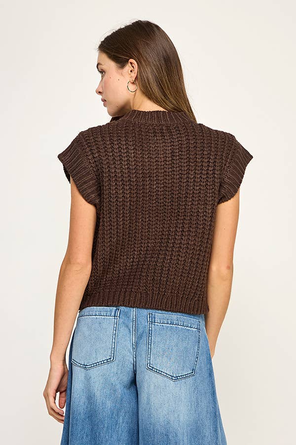 Miss Love - Wholesale Sweater Vest - Women's - CHUNKY KNIT BUTTON-FRONT VEST TOP7