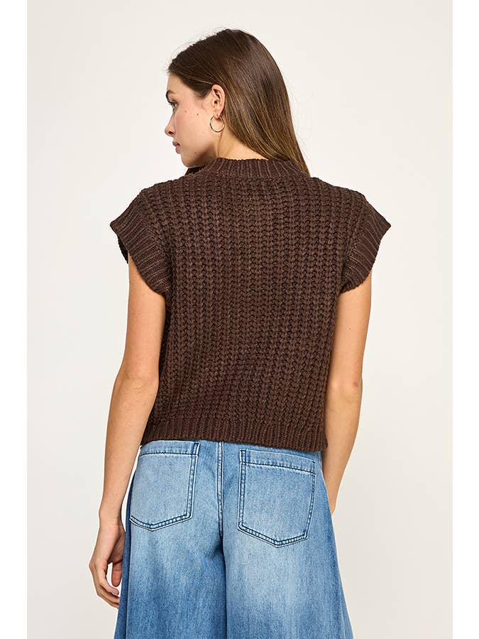 Miss Love - Wholesale Sweater Vest - Women's - CHUNKY KNIT BUTTON-FRONT VEST TOP7