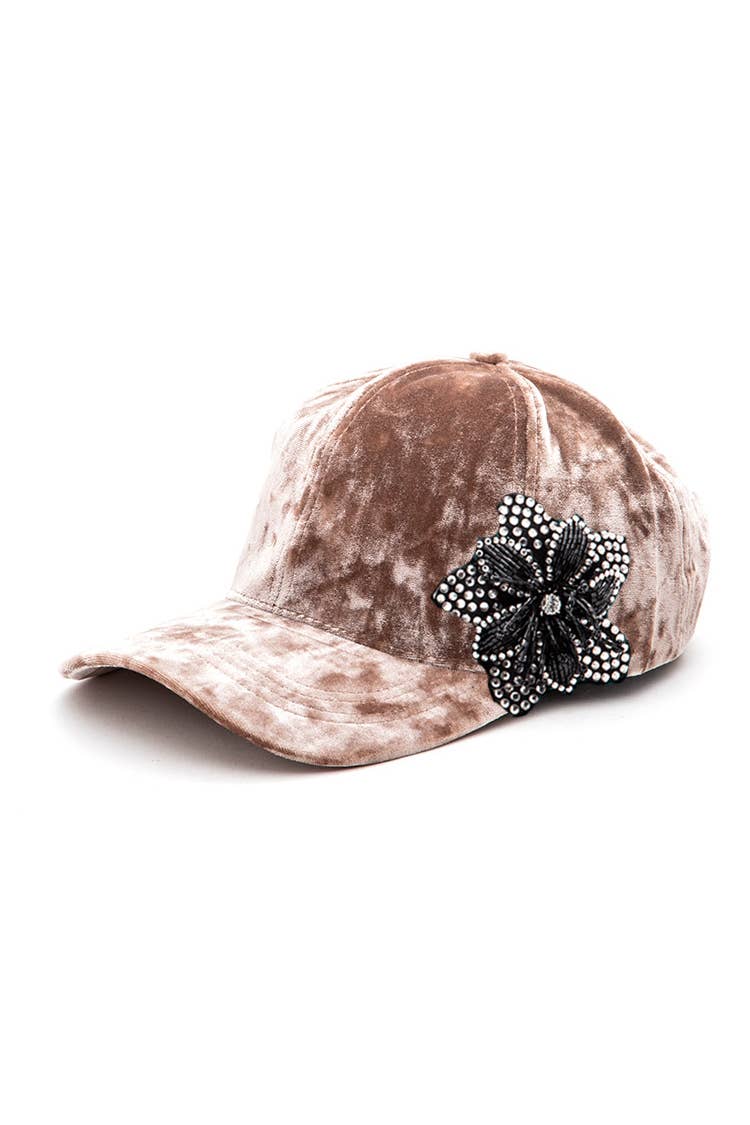 Artini Accessories - Wholesale Baseball Cap - Women's - Rhinestone Flower Velour Cap1