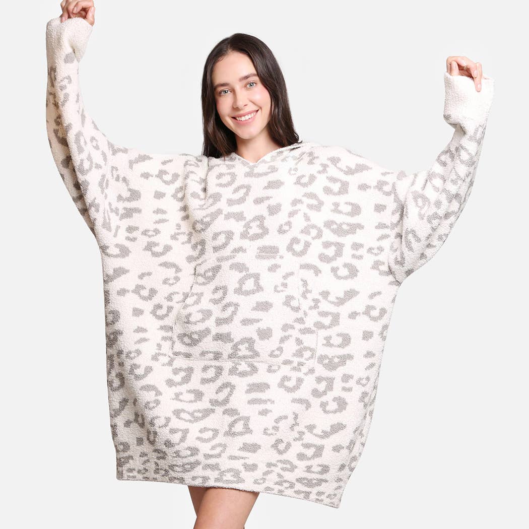 Fashion City - Wholesale Hoodie - Women's - Leopard Print Soft Hooded Snuggie w Pocket17
