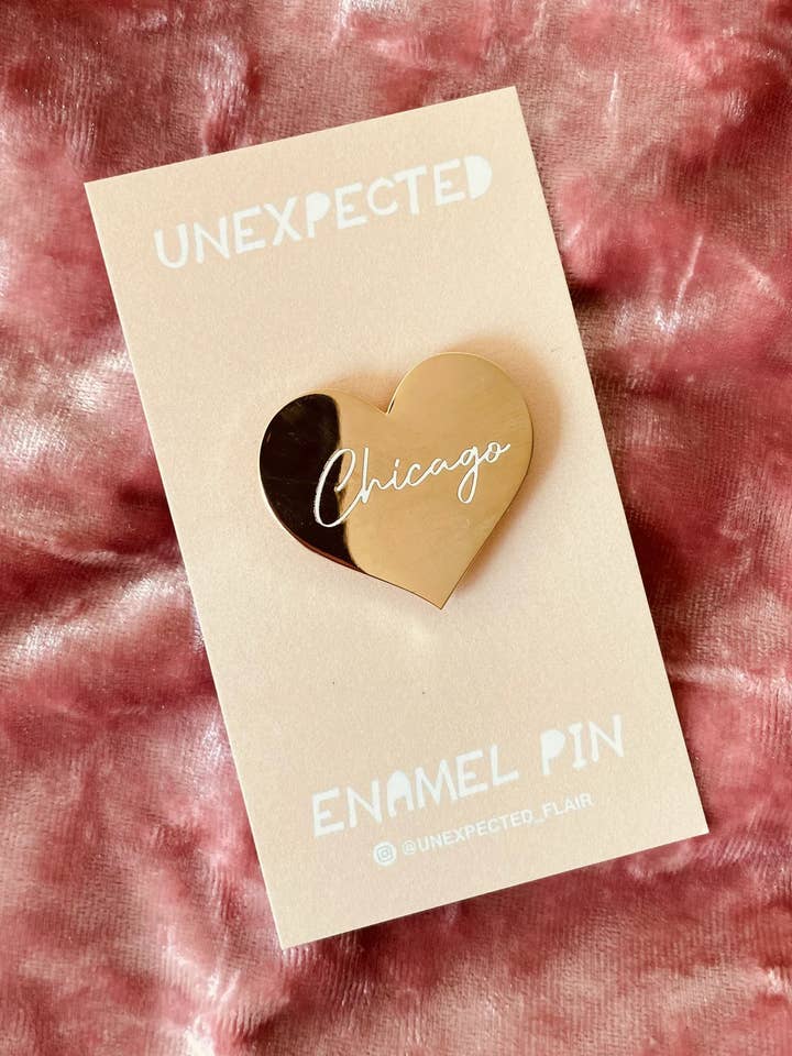 Gold Chicago Heart Enamel Pin for wholesale by Unexpected Flair