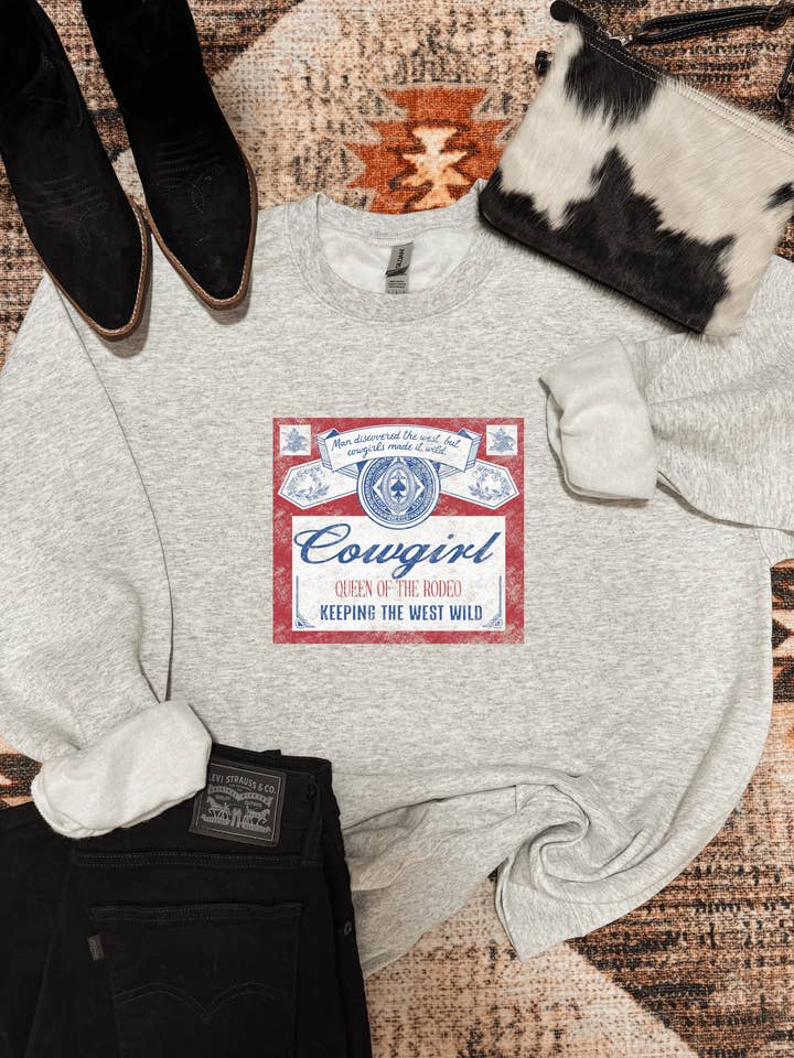 Queen Of The Rodeo Crewneck for wholesale by Hides and Kinds