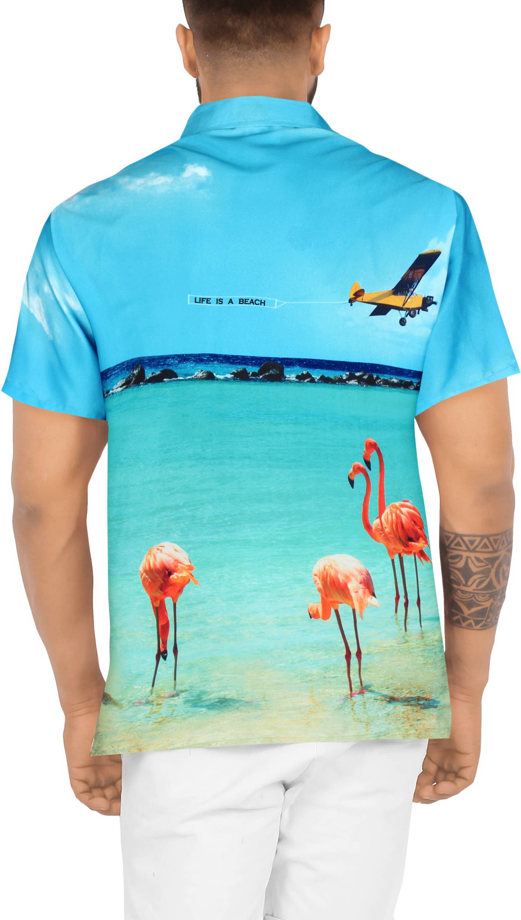 HAPPY BAY Men's Party Beach Shirts L Seashore, Flamingos for wholesale on Faire1