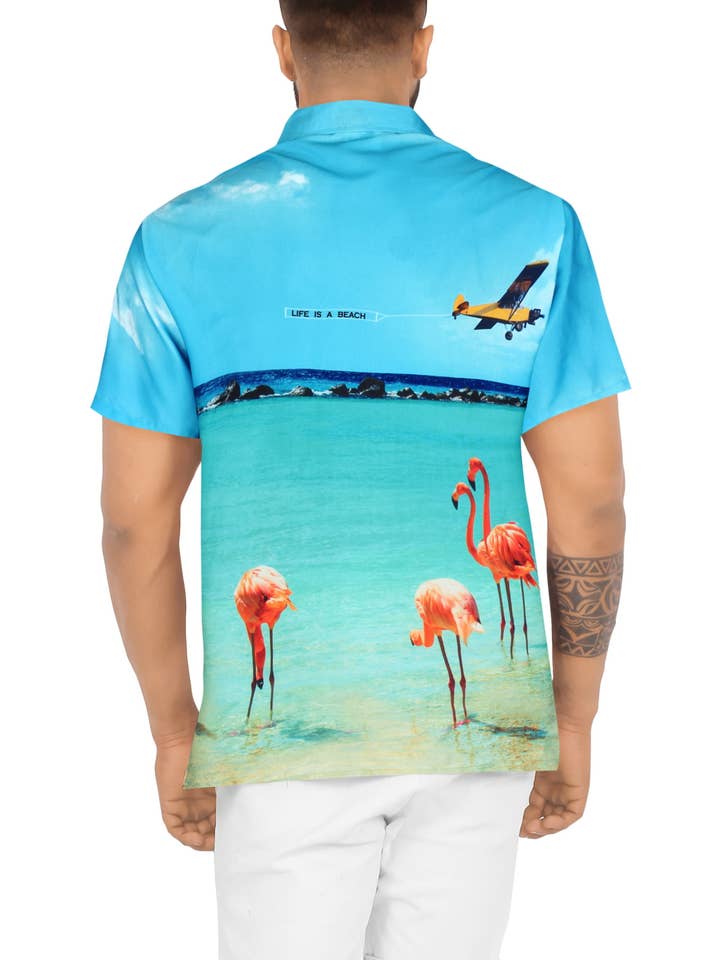 HAPPY BAY Men's Party Beach Shirts L Seashore, Flamingos for wholesale on Faire1