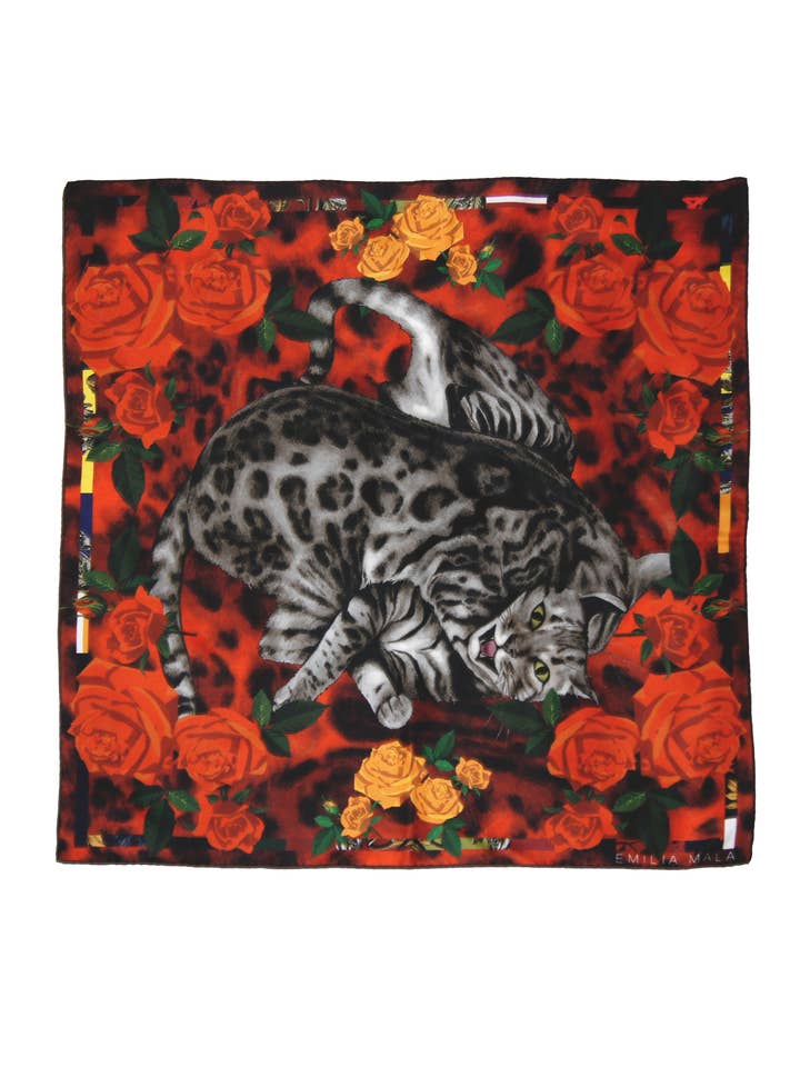 Bengal Rose Silk Scarf -Red for wholesale by Emilia Mala