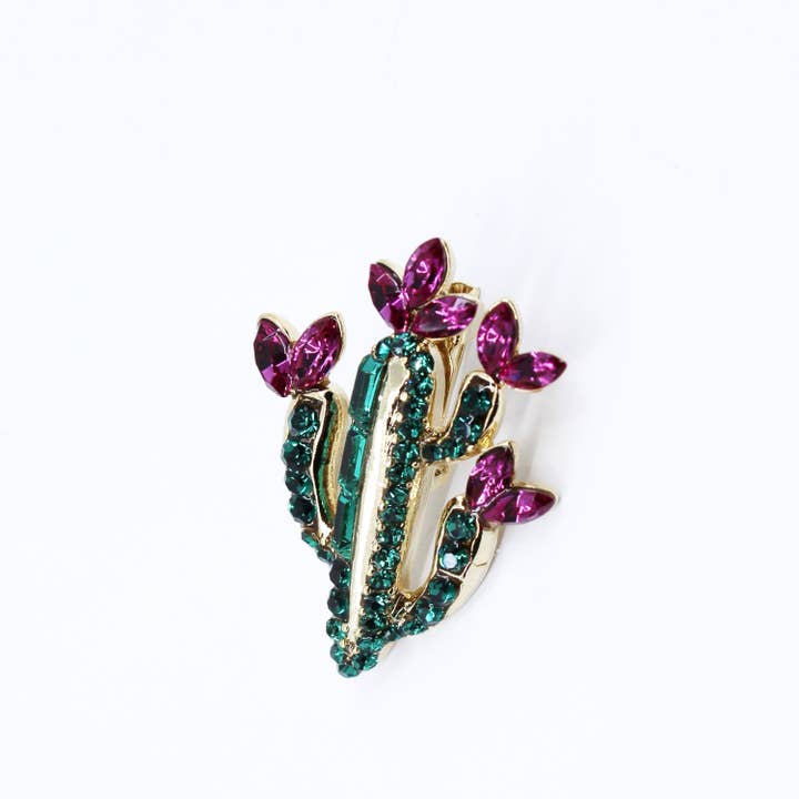 La Jungle des Gemmes - Venta al por mayor Broches - Broche moderno de latón con forma de cactus de lujo con diamantes de imitación