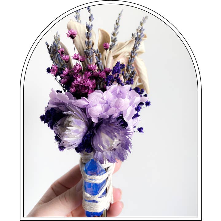 Bohokind - Wholesale Meditation supplies - Dried Flower Wand with Blue Aura Crystal4