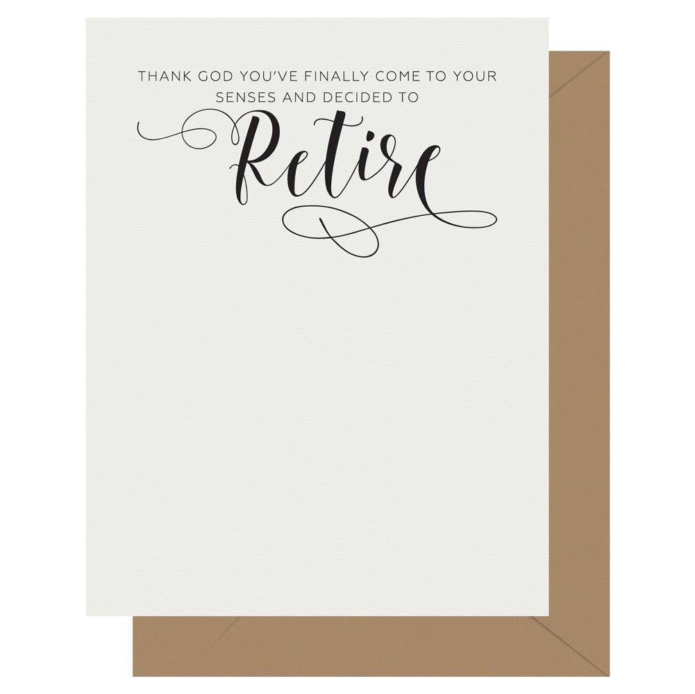 Letterpress Jess - Wholesale Retirement Card - Crass Calligraphy Retire Letterpress Greeting Card0