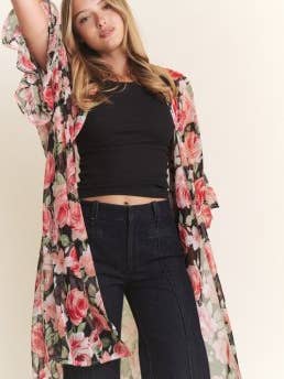 3/4 Sleeve Oversized Floral Mesh Kimono PLUS for wholesale by Steals & Deals