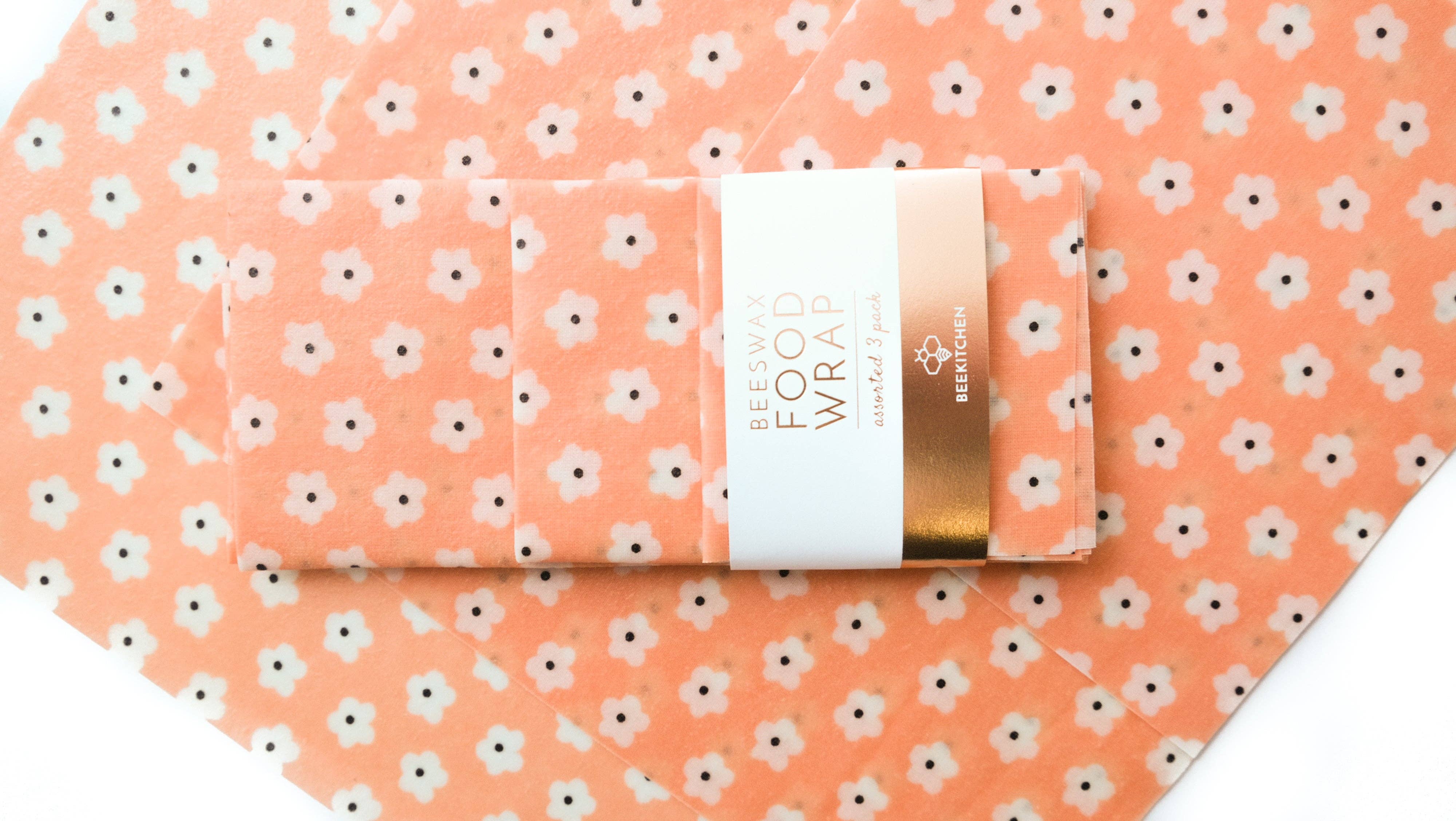 Bee Kitchen - Wholesale Food Storage Wrap/Bag - 3 Pack - Beeswax Food Wraps Pink Flowers1