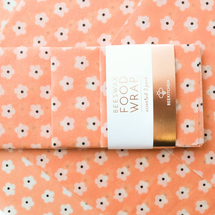 Bee Kitchen - Wholesale Food Storage Wrap/Bag - 3 Pack - Beeswax Food Wraps Pink Flowers1