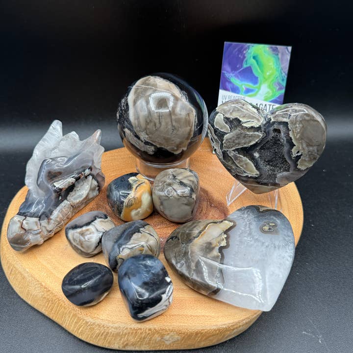 2.9 lb UV reactive Volcanic agate sphere dragon head G993 for wholesale by The 7 Directions