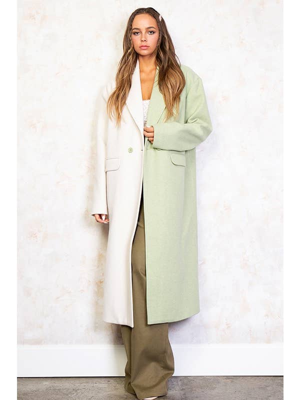 Sage Combo CT5767B Half And Half Contrast Heavy Coat for wholesale on Faire6
