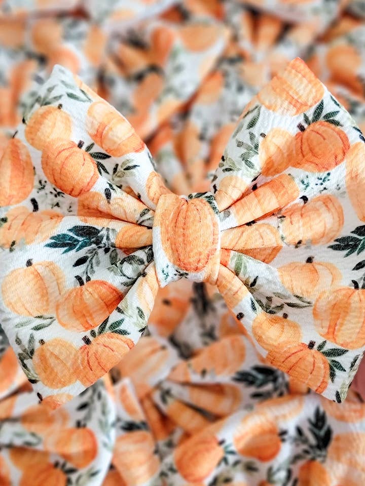 Savannah Bow-Pumpkin Garden Bullet/Liverpool Fabric for wholesale by Dainty Delights Creations