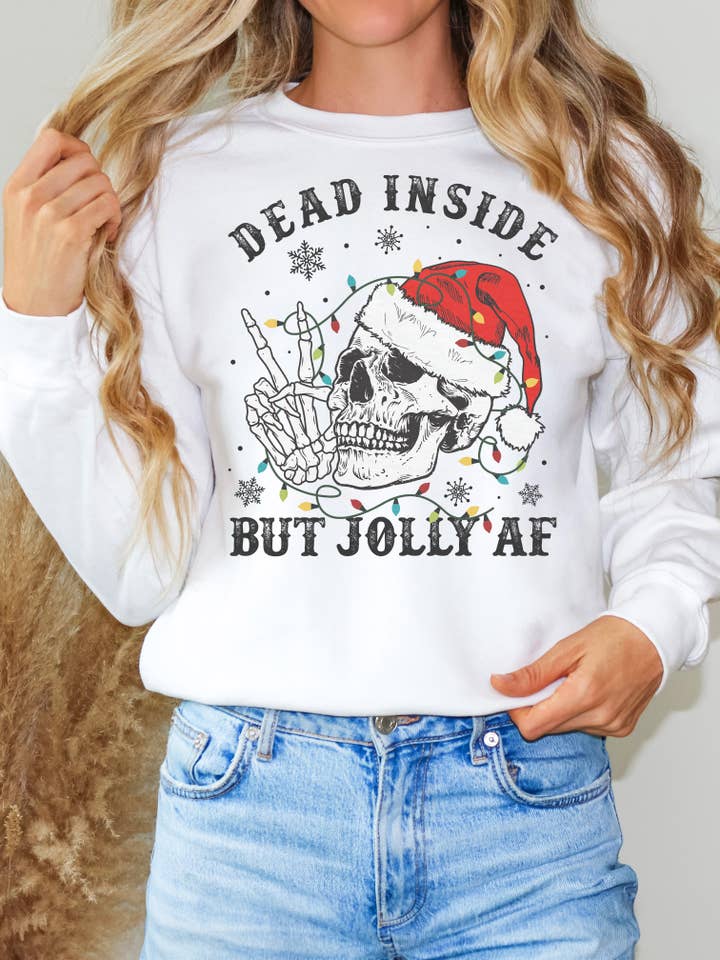 Maglione con grafica Dead Inside But Jolly AF - Bianco | Holiday C per la vendita all'ingrosso da parte di KOKO + FOX WHOLESALE