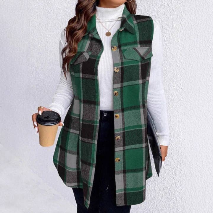 Colete Sem Mangas de Xadrez para Mulher, Corte Largo, Moda Outono Inverno por atacado de Mirazshoes WholeSale