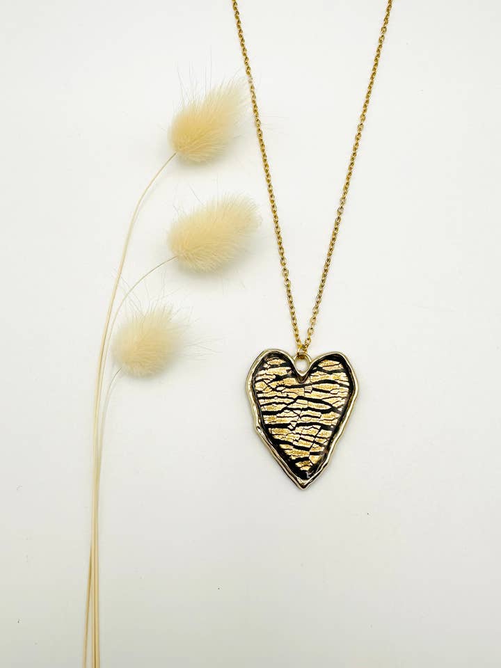 Large Hammered Heart - Black Tiger & Gold for wholesale by LOR CREATION