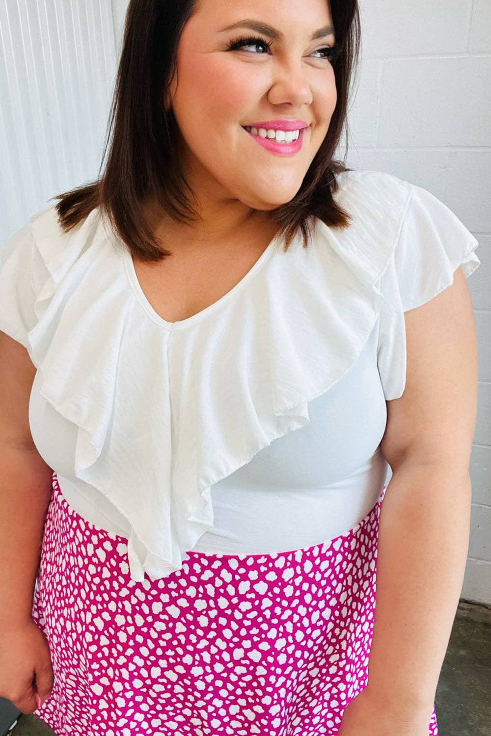 Promenade - Vente Robe – femme - Robe tissée à col en V à volants à deux fers en forme de léopard fuchsia (lot ouvert)10