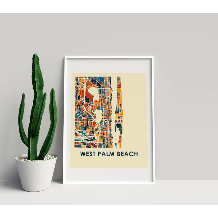 8" x 10" Prussian West Palm Beach Map Print - Chroma Style for wholesale by ILIKEMAPS