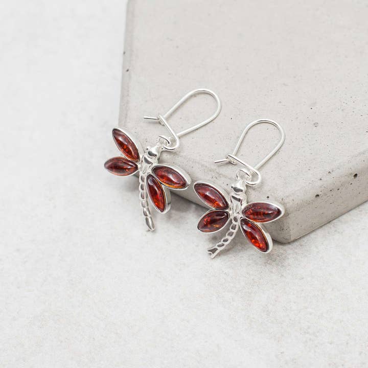 Marcin Waryszak - Wholesale Dangle Earrings - Baltic Amber Dragonfly Earrings Silver Dragonfly Earrings9