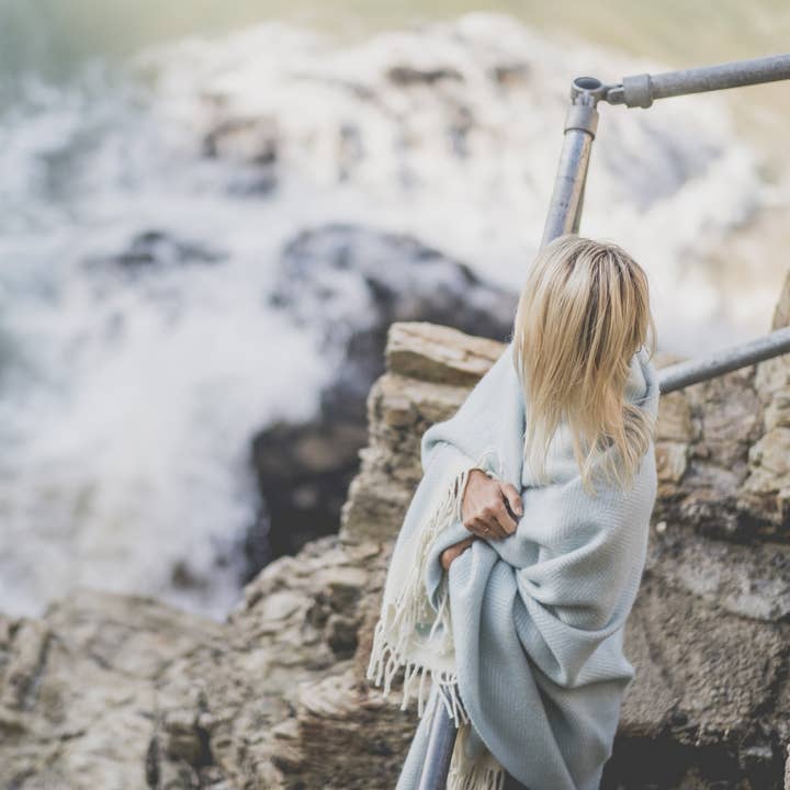 Atlantic Blankets - Wholesale Throw Blanket - Light Duck Egg Blue Herringbone Wool Blanket