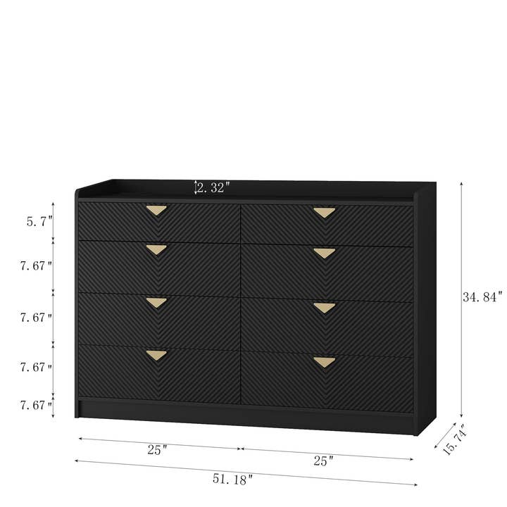 39F Inc. - Wholesale Cabinet - 8-Drawer Dresser with LED, Fluted Panel, Black13