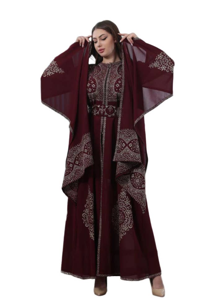 Palestinian Elegance - Wholesale Kaftan - Women's - Zahra Embroidered Slit-Sleeve Kaftan