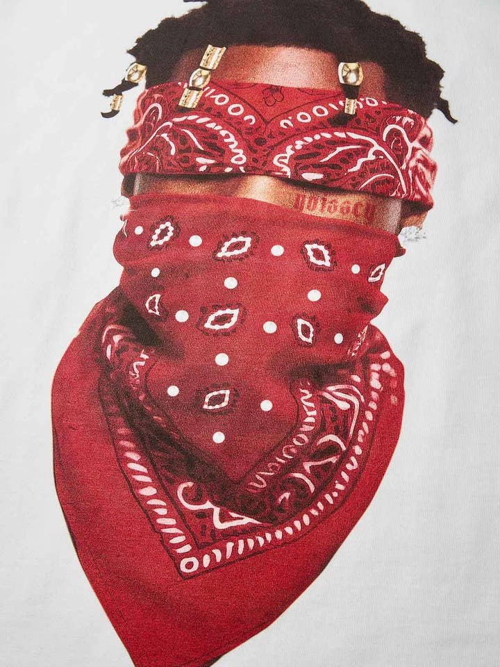 NOISSEY - Wholesale T-shirt met print - Uniseks - Hoogwaardige Rode Paisley Bandana Gezichtsmasker Print 350g T-shirt5