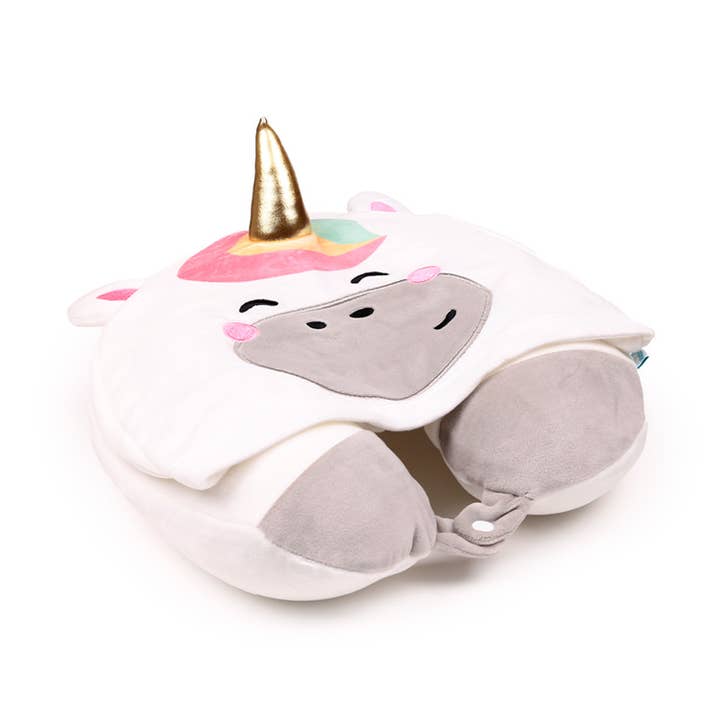 Almohada de viaje con capucha y espuma viscoelástica Hoodeazzz Unicorn. para venta al por mayor de Puckator Ltd