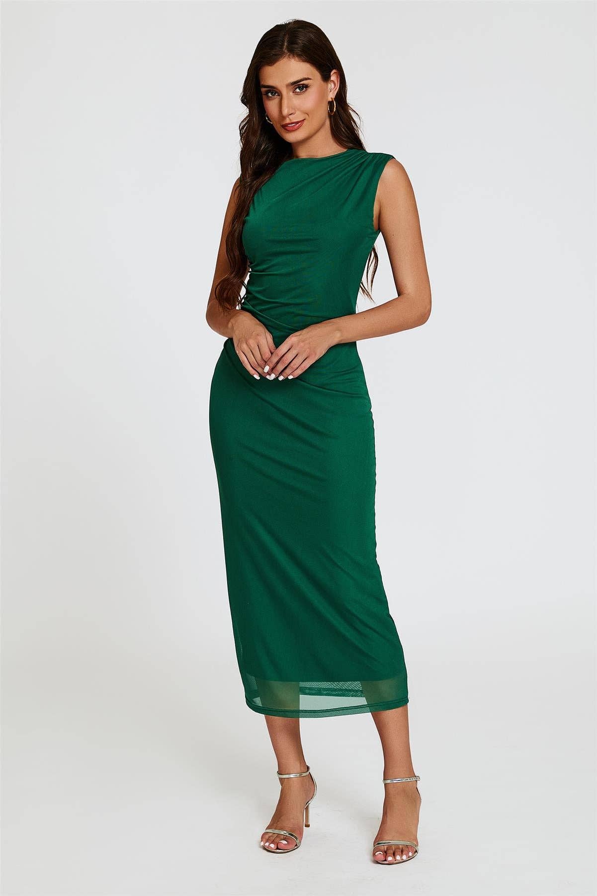 Vert Robe maxi en maille sans manches verte en vente sur Faire2