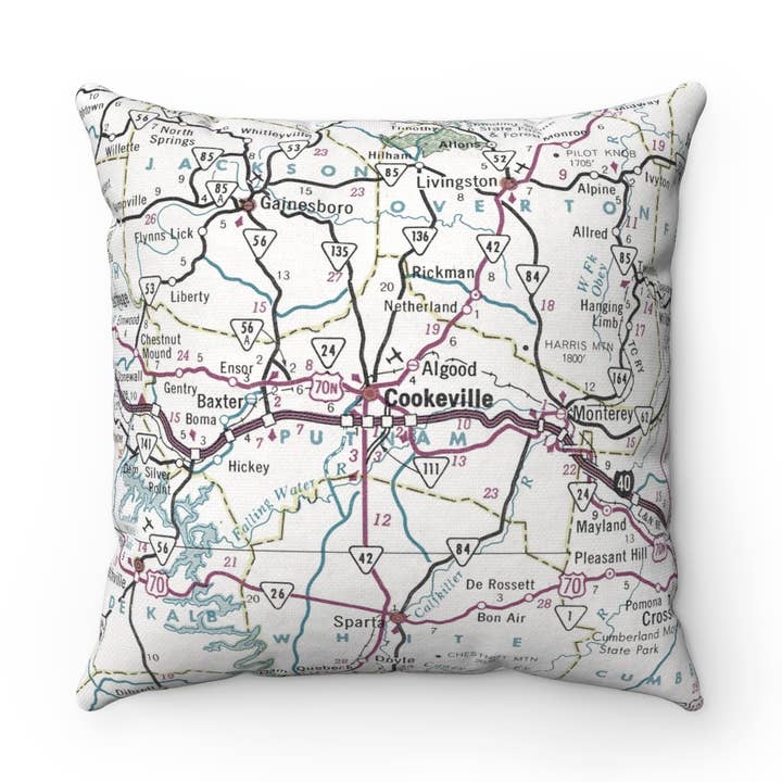 Cookeville Tennessee Map Throw Pillow Decorative Pillow for wholesale by Daisy Mae Designs