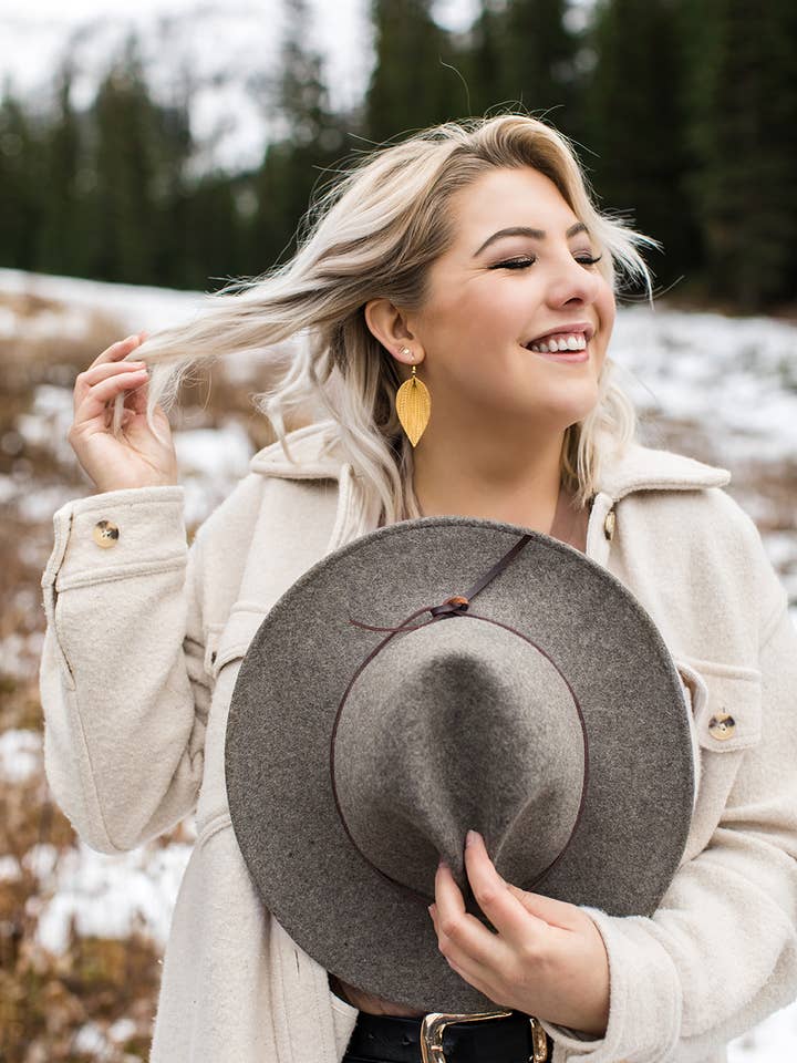 Oak Textured Leather Leaf Earrings for wholesale by Whitebirch Handmade Goods