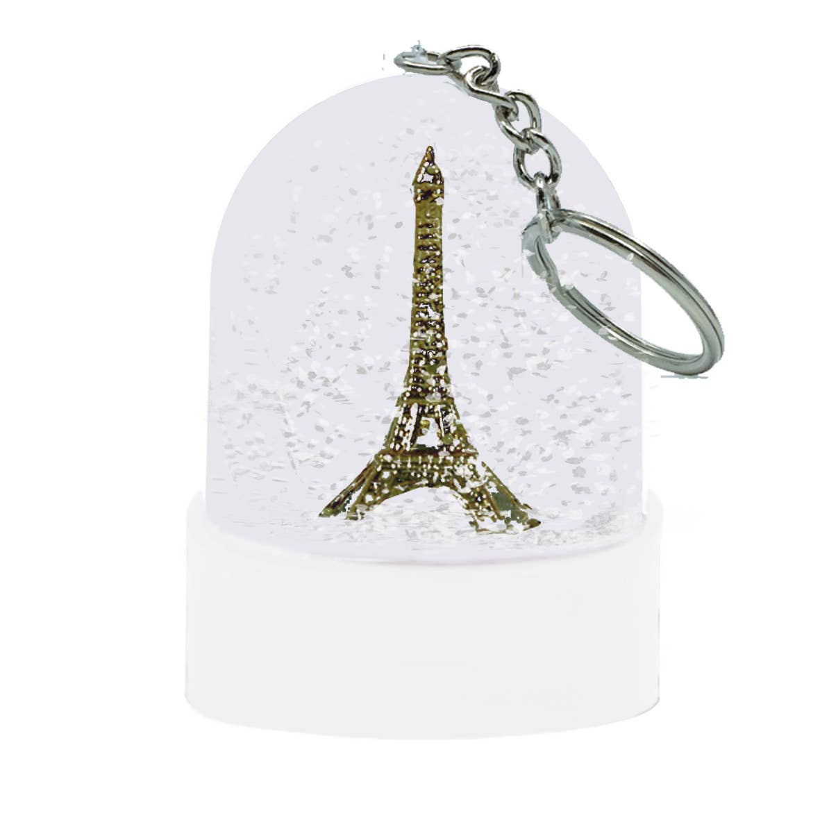 Les Parisettes – wholesale Keychain – Unisex – Snow Globe Keychain White Base Bronze Eiffel Tower1