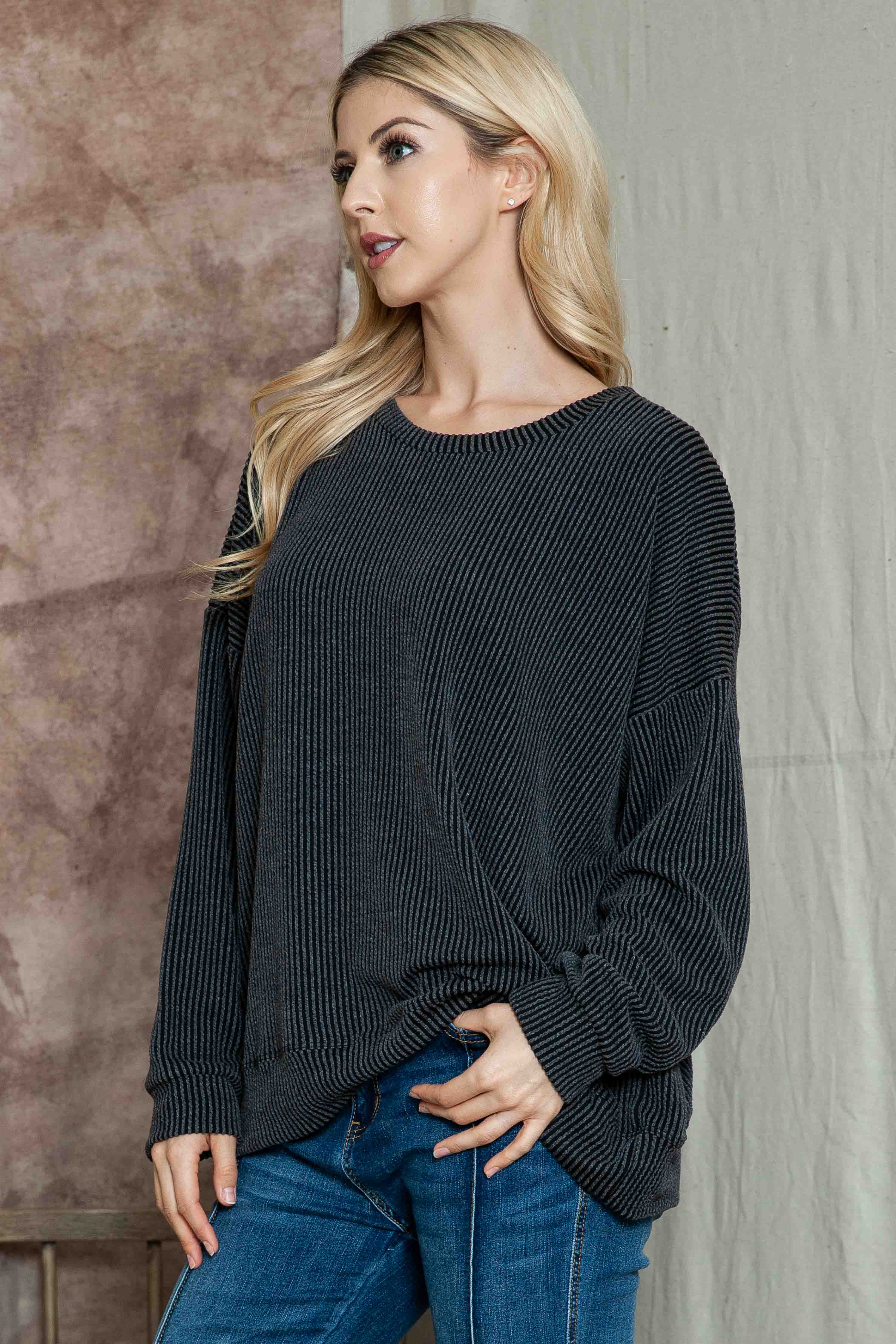 Burgundy Apparel - Wholesale Sweatshirt - Women's - WAVE RIB OVERSIZED SWEATSHIRT1