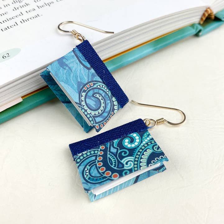 Blue Ocean Book Earrings for wholesale by Nicolette Tallmadge Designs